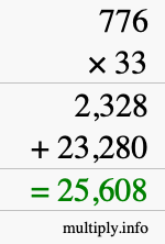 How to calculate 776 times 33 using long multiplication