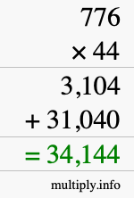 How to calculate 776 times 44 using long multiplication