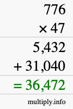 How to calculate 776 times 47 using long multiplication