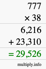 How to calculate 777 times 38 using long multiplication