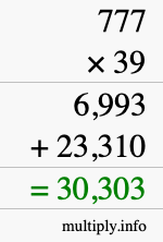 How to calculate 777 times 39 using long multiplication