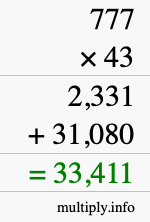 How to calculate 777 times 43 using long multiplication
