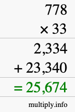 How to calculate 778 times 33 using long multiplication