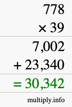 How to calculate 778 times 39 using long multiplication