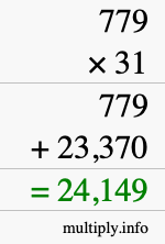 How to calculate 779 times 31 using long multiplication