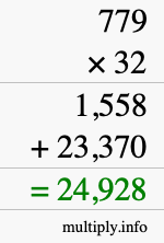 How to calculate 779 times 32 using long multiplication