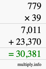 How to calculate 779 times 39 using long multiplication