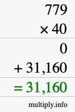 How to calculate 779 times 40 using long multiplication