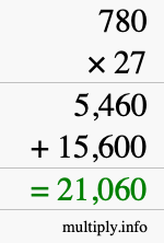 How to calculate 780 times 27 using long multiplication