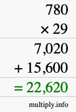 How to calculate 780 times 29 using long multiplication