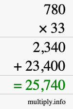 How to calculate 780 times 33 using long multiplication