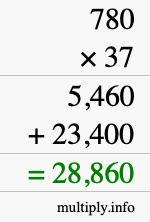 How to calculate 780 times 37 using long multiplication