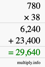 How to calculate 780 times 38 using long multiplication