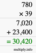 How to calculate 780 times 39 using long multiplication