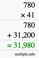 How to calculate 780 times 41 using long multiplication