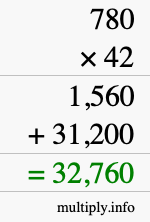 How to calculate 780 times 42 using long multiplication