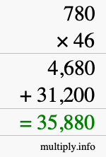 How to calculate 780 times 46 using long multiplication