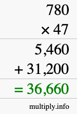 How to calculate 780 times 47 using long multiplication