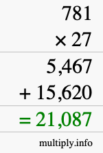 How to calculate 781 times 27 using long multiplication