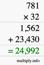 How to calculate 781 times 32 using long multiplication