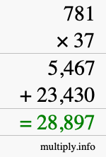How to calculate 781 times 37 using long multiplication
