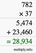 How to calculate 782 times 37 using long multiplication