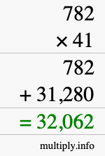 How to calculate 782 times 41 using long multiplication