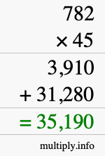 How to calculate 782 times 45 using long multiplication