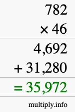 How to calculate 782 times 46 using long multiplication