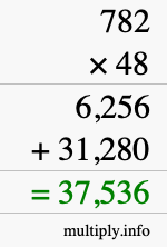 How to calculate 782 times 48 using long multiplication