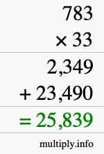 How to calculate 783 times 33 using long multiplication
