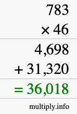 How to calculate 783 times 46 using long multiplication