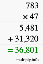 How to calculate 783 times 47 using long multiplication