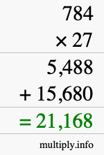 How to calculate 784 times 27 using long multiplication