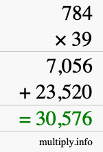 How to calculate 784 times 39 using long multiplication
