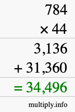 How to calculate 784 times 44 using long multiplication