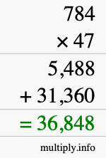 How to calculate 784 times 47 using long multiplication