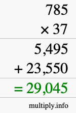 How to calculate 785 times 37 using long multiplication