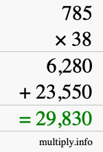 How to calculate 785 times 38 using long multiplication