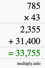 How to calculate 785 times 43 using long multiplication