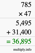 How to calculate 785 times 47 using long multiplication