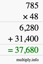 How to calculate 785 times 48 using long multiplication