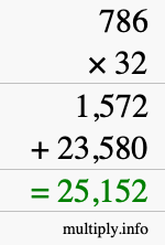 How to calculate 786 times 32 using long multiplication