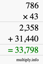 How to calculate 786 times 43 using long multiplication