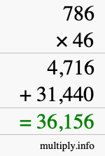 How to calculate 786 times 46 using long multiplication