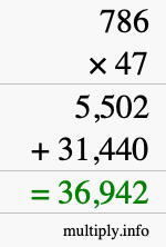 How to calculate 786 times 47 using long multiplication