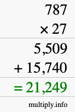 How to calculate 787 times 27 using long multiplication