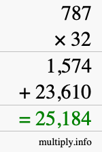 How to calculate 787 times 32 using long multiplication