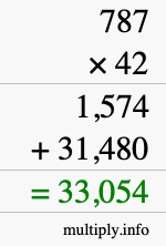 How to calculate 787 times 42 using long multiplication