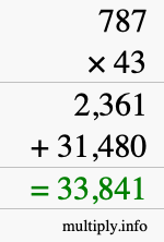 How to calculate 787 times 43 using long multiplication